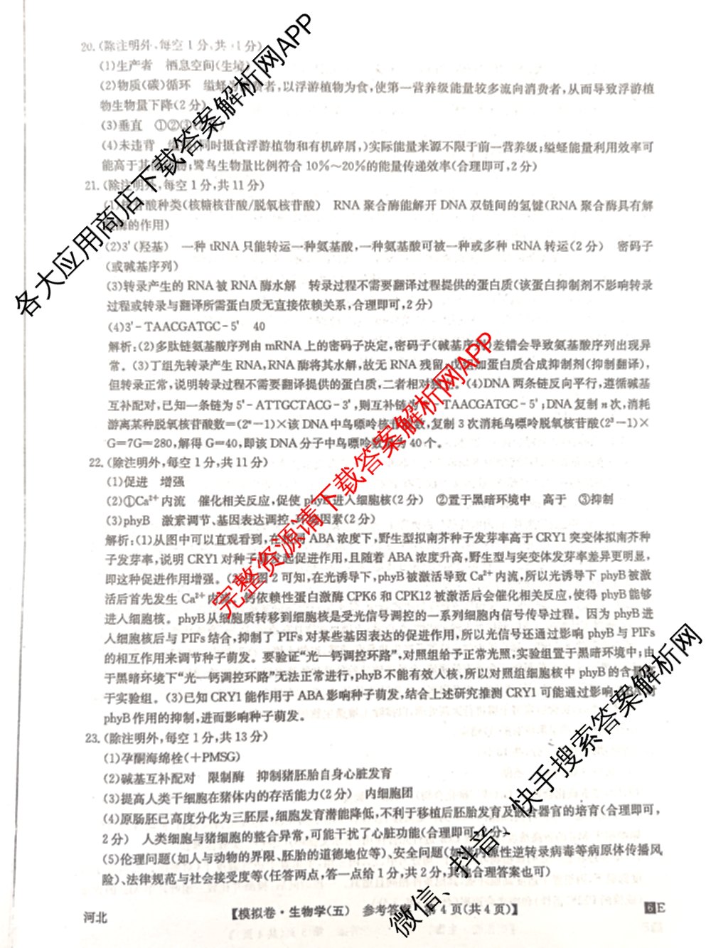 2026年全国高考仿真模拟卷(五)5各科答案及试卷（含物理(湖北)、生物(E3)、政治(E2)等）生物答案