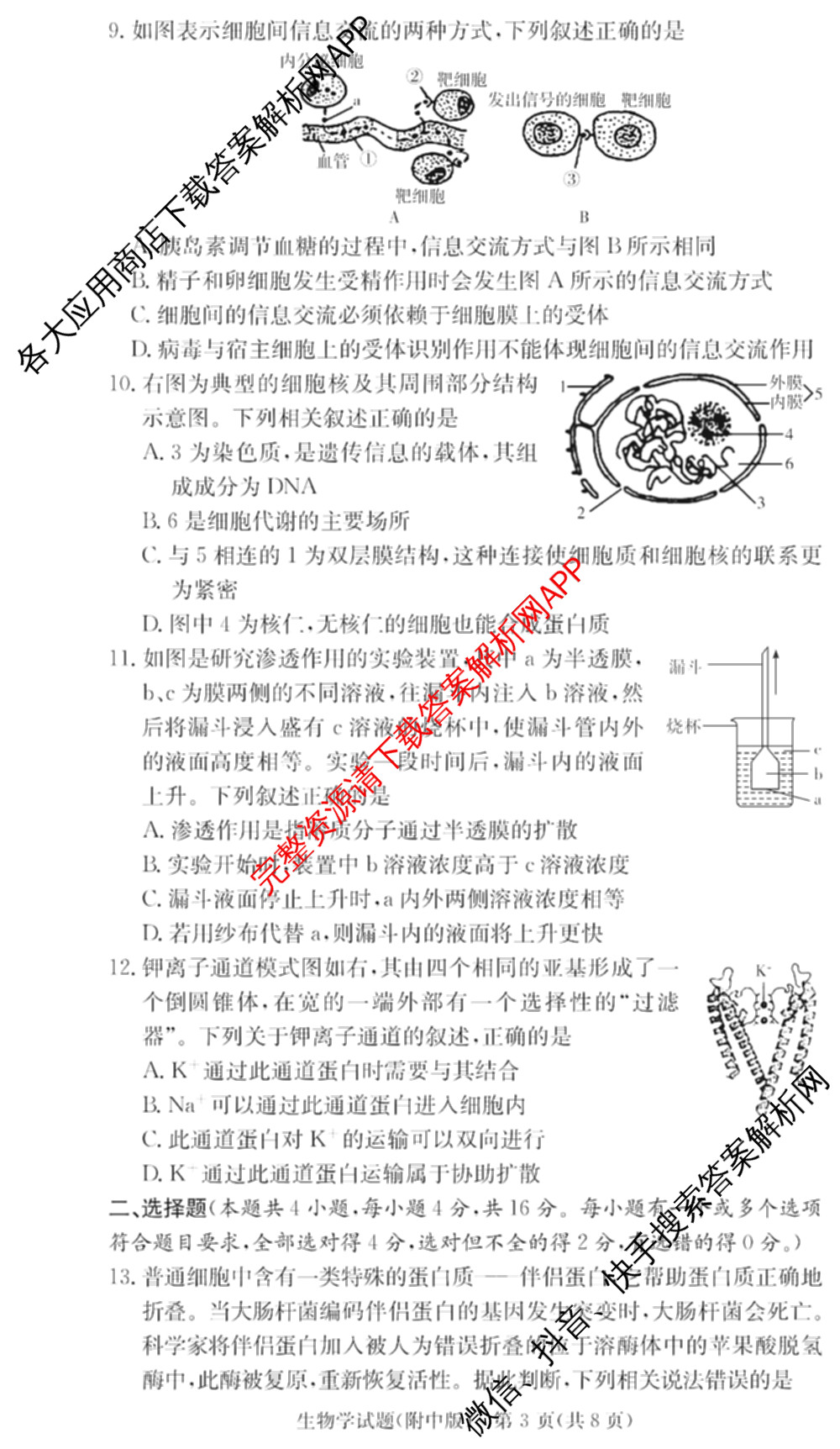 炎德英才大联考湖南师大附中2025-2026学年度高一第一学期期中考试试卷及答案汇总（含化学、政治、物理等）生物试题