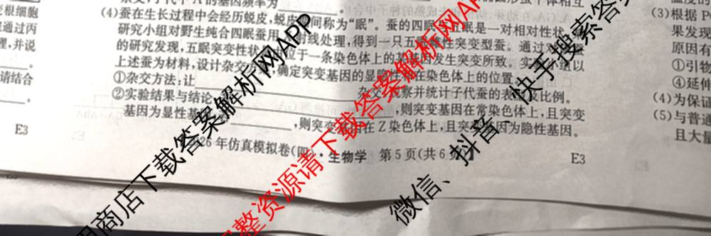 2026年全国高考仿真模拟卷(四)4试卷及答案汇总（含地理(E3) 数学 化学(E2)等35份）生物试题