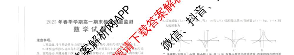 广西壮族自治区贵港市南县多校2025年春季学期高一期末教学质量监测(7月)试卷及答案汇总: 含英语(A2)、化学(A1)、政治试卷解析数学试题 广西壮族自治区贵港市南县多校2025年春季学期高一期末教学质量监测(7月)试卷及答案汇总: 含英语(A2)、化学(A1)、政治试卷解析数学试题