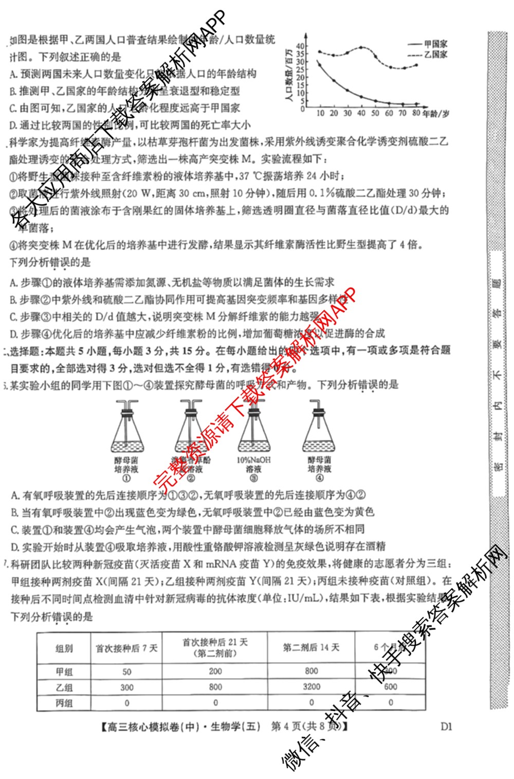 九师联盟2025~2026学年高三核心模拟卷(中)(五)（含化学(D1)、历史(D2)、政治(B)等）生物试题