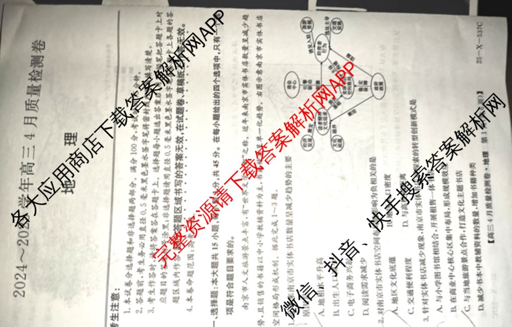 三晋卓越联盟2024-2025学年高三4月质量检测卷(25-X-537C)(已更新政治、数学、地理等9份)地理试题