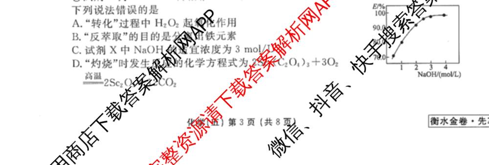 衡水金卷先享题调研卷2026年普通高等学校招生全国统一考试模拟试题(五)5各科答案及试卷（91科全）化学试题