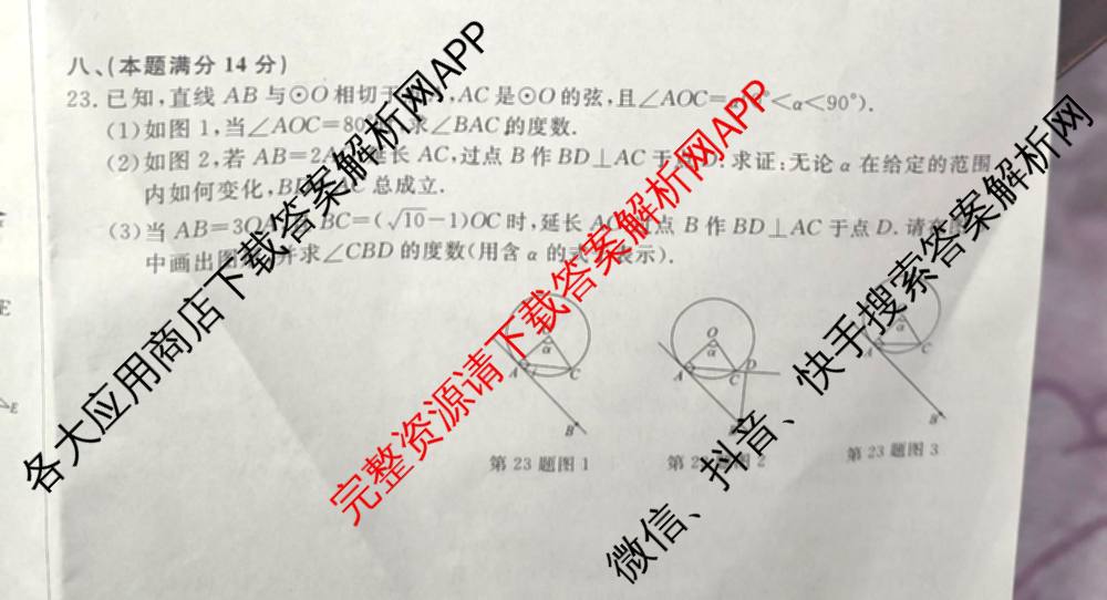万友安徽省2026届九年级卷二(11月期中第二次月考)（含历史、英语(人教版)、化学等12份）数学试题
