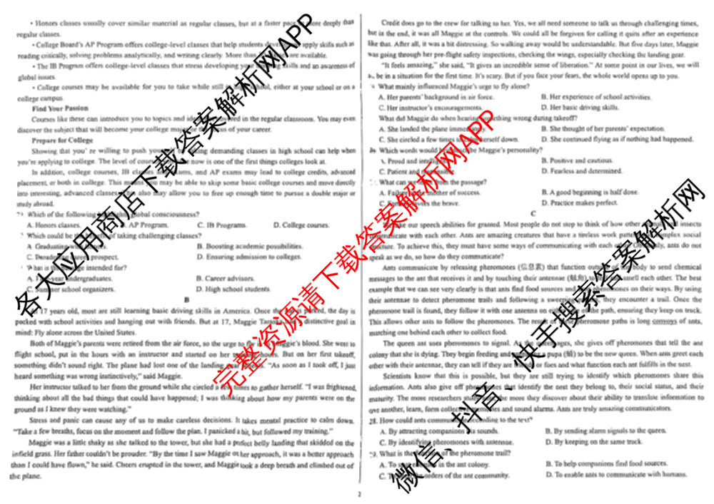 哈师大附中2023级高三上期中考试各科答案及试卷(已更新历史、政治、生物等9份)英语试题