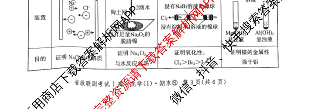 河北省省级联测考试2025-2026学年上学期期末考试高一(1)各科答案及试卷（含历史、英语、数学等9份）化学试题