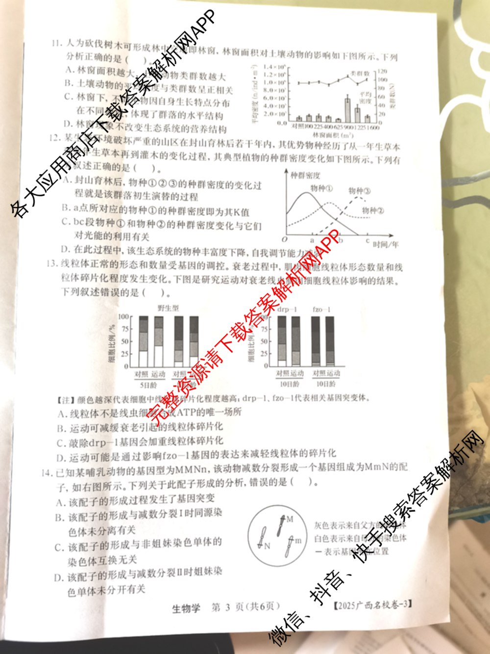 广西名校高考模拟试卷第一次调研考试[2025广西名校卷-3]试卷及答案汇总（含生物、政治、物理等）生物试题