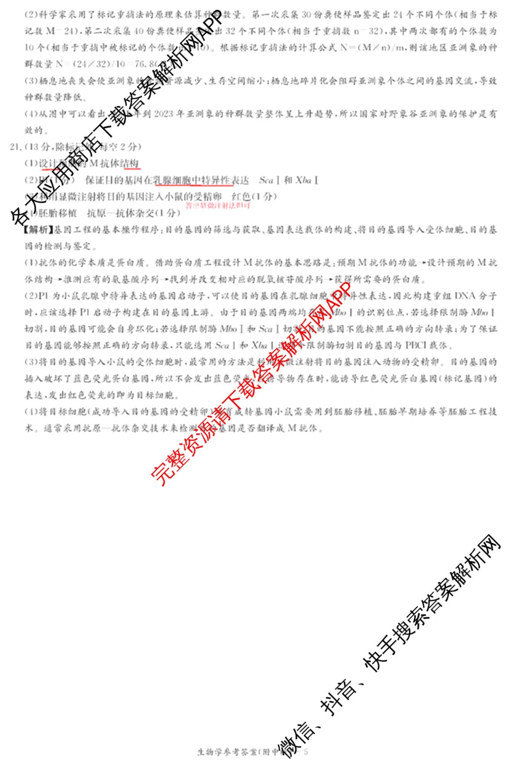 炎德英才大联考湖南师大附中2026届高三月考试卷(四)各科答案及试卷: 含物理、英语、语文试卷解析生物试题