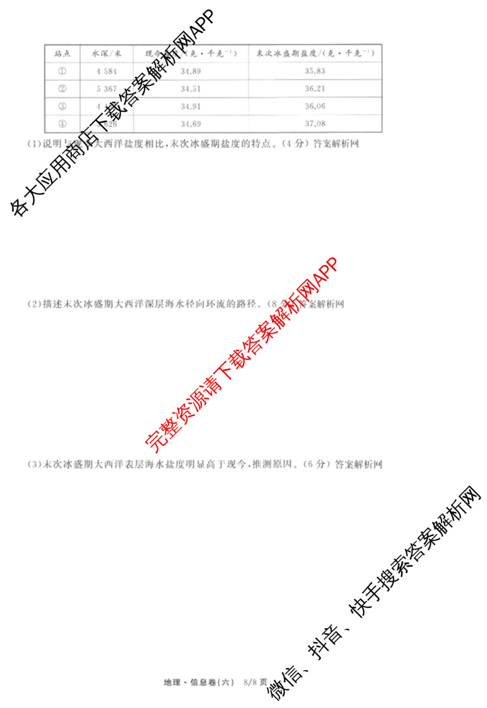 天舟高考衡中同卷2026年普通高等学校招生全国统一考试模拟信息卷(六)6试卷及答案汇总: 含化学(山东版) 英语(通用版) 生物(WY)试卷解析地理试题