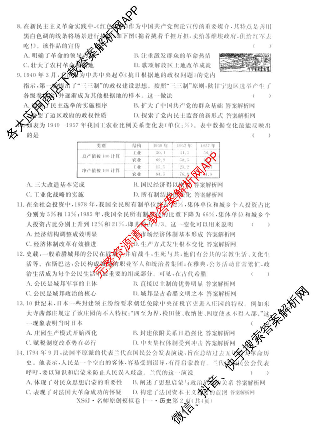 2026届高三总复名师原创模拟(十一)11试卷及答案汇总（含历史(XS6J) 历史(CQX6) 生物(HN6)等）历史试题