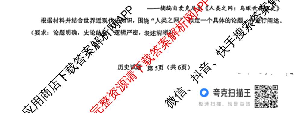 广西2016届高中毕业班适应性测试(10.22)试卷及答案汇总（含数学、英语、日语等10份）历史试题