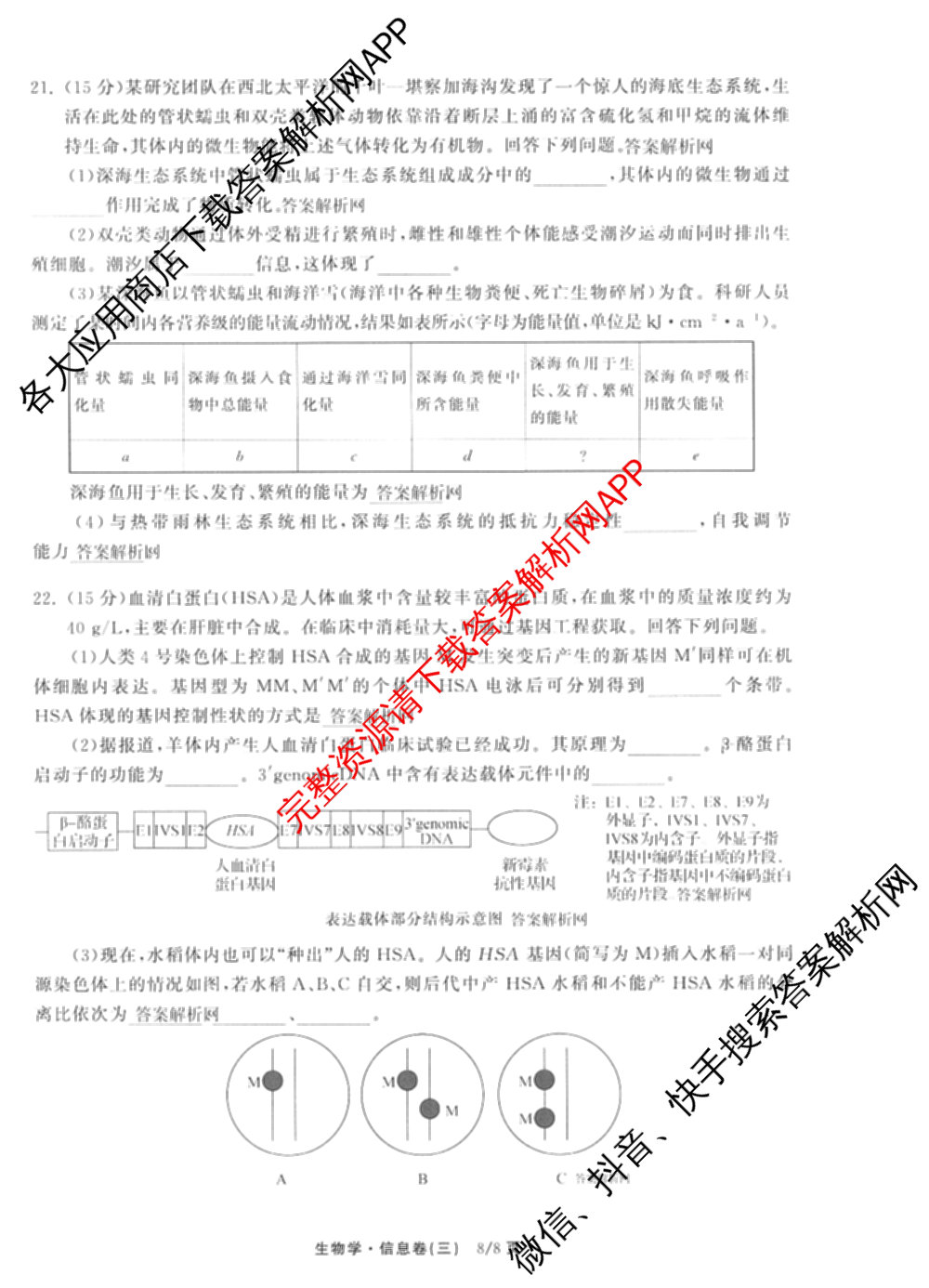 天舟高考衡中同卷2026年普通高等学校招生全国统一考试模拟信息卷(三)3(已更新化学(WG) 地理 生物(WY)等35份)生物试题