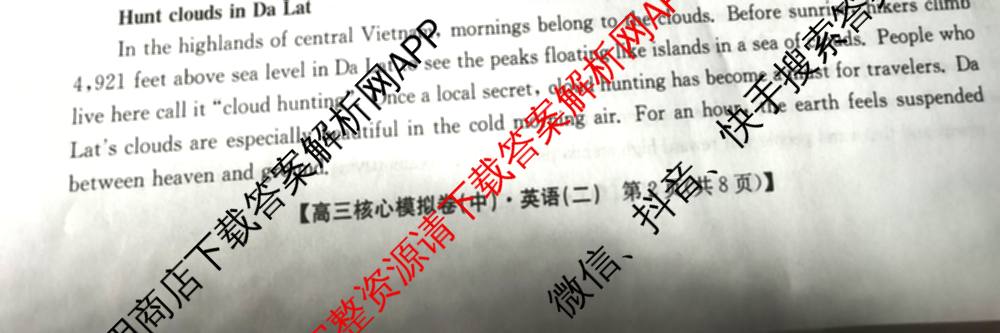 九师联盟2025~2026学年高三核心模拟卷(中)(二)试卷及答案汇总（36科全）英语试题