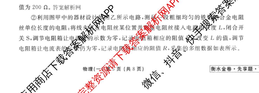 衡水金卷先享题夯基卷 2026年普通高等学校招生全国统一考试模拟 (一)1试卷及答案汇总: 含政治、物理(Q)、地理(MH)试卷解析物理试题