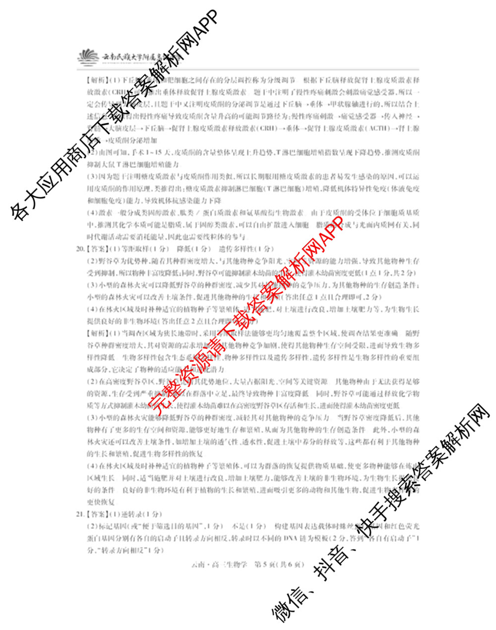 云南民族大学附属高级中学2026届高三联考卷(四)各科答案及试卷(已更新数学 物理 生物等9份)生物答案