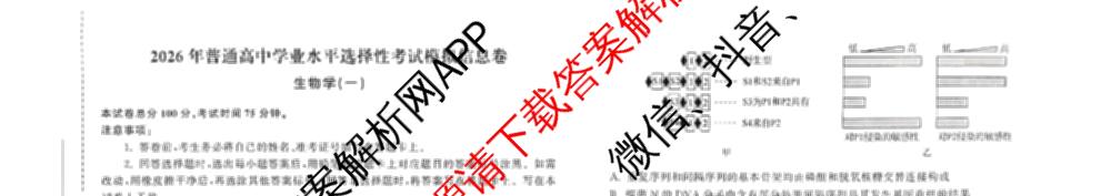 天舟高考衡中同卷2026年普通高等学校招生全国统一考试模拟信息卷(一)1（24科全）生物试题