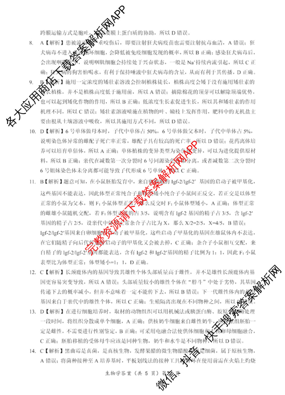 江淮十校2025届高三第一次联考(2024.8)试卷及答案汇总（含化学、数学、语文等）生物答案