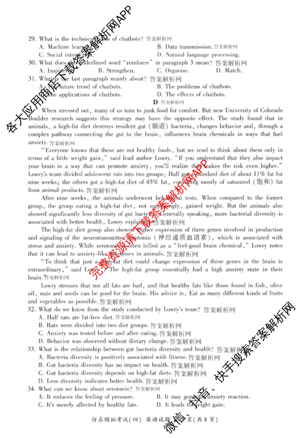 百师联盟2026届高三仿真模拟考试(四)试卷及答案汇总（含政治(百N) 物理(百F) 英语(百B)等）英语试题