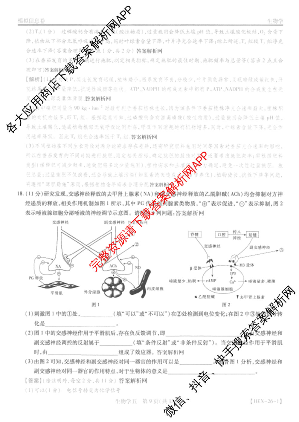 2026届智慧上进名校学术联盟高考模拟信息卷&冲刺卷&预测卷(五)5各科答案及试卷: 含历史(SC-26-1) 物理(II-26-1) 生物(HB-26-1)试卷解析生物答案