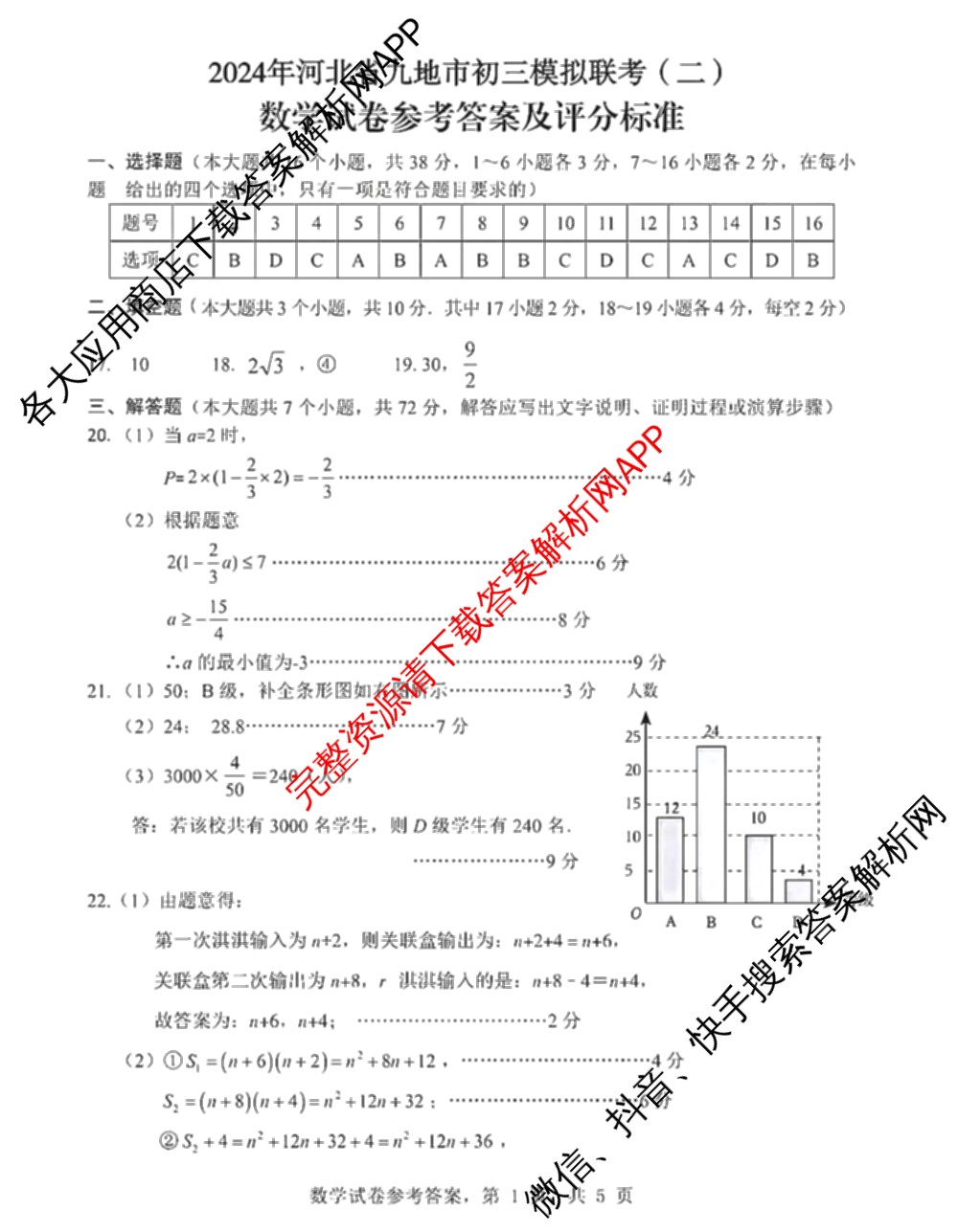 明思教育2024年河北省九地市初三模拟联考(二)试卷及答案汇总: 含地理 理综 文综试卷解析数学答案