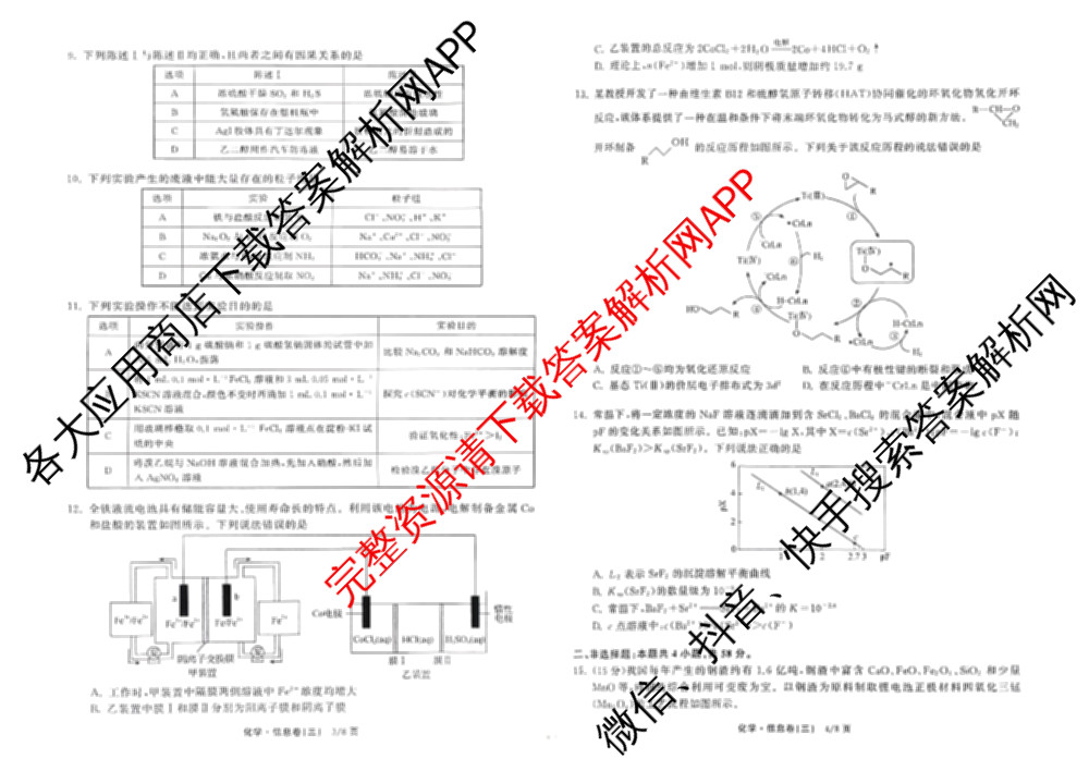 天舟高考衡中同卷2026年普通高等学校招生全国统一考试模拟信息卷(三)3(已更新化学(WG) 地理 生物(WY)等35份)化学试题