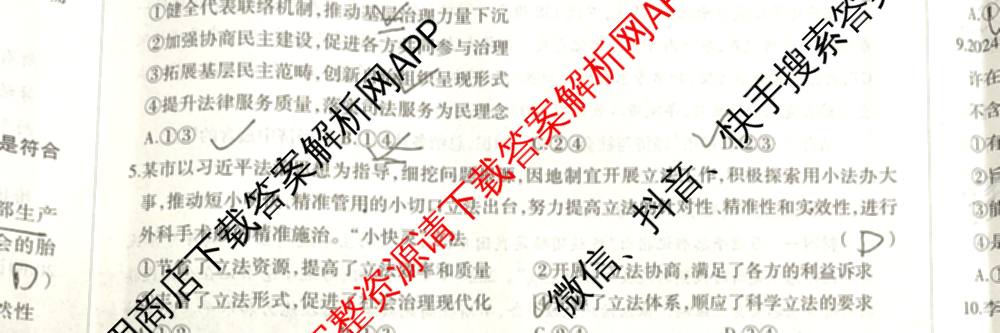 2025年陕西省高三教学质量检测(四)各科答案及试卷（含化学 历史 语文等）政治试题