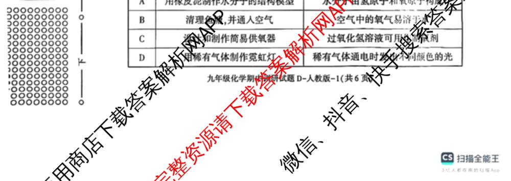 陕西省2025~2026学年度第一学期期中调研试题(卷)九年级[试卷类型D]（含历史(部编版) 物理(苏科版) 化学(人教版)等）化学试题