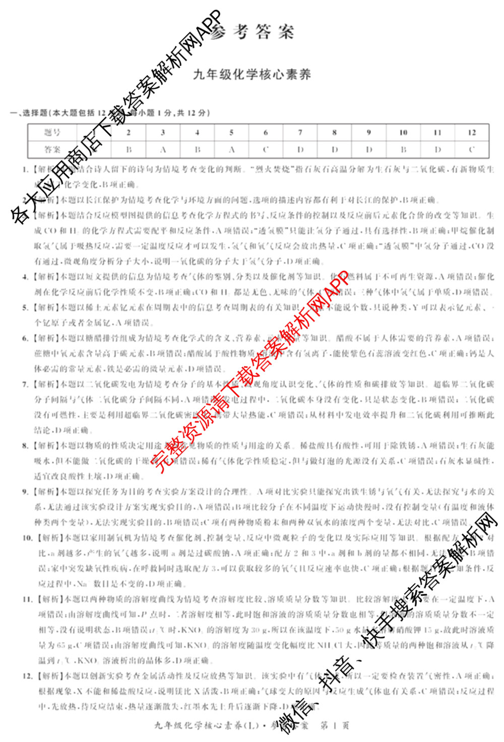 安徽省2025-2026同步达标自主练九年级第六次(L)[核心素养]试卷及答案汇总(已更新道德与法治 历史 物理等7份)化学答案