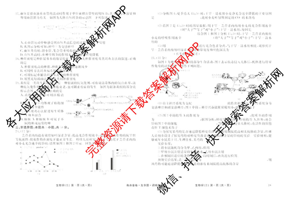 衡水金卷先享题调研卷2026年普通高等学校招生全国统一考试模拟试题(三)3各科答案及试卷(已更新化学(山东专版)、历史(HN)、文综(新教材)等91份)生物试题