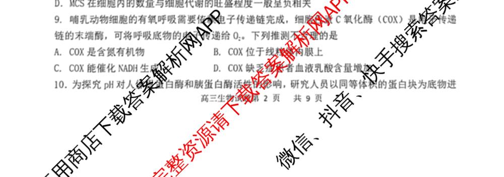 辽宁省渤海大学附属高级中学2025-2026学年度第一学期第一次阶段性考试高三各科答案及试卷（含历史 英语 生物等9份）生物试题