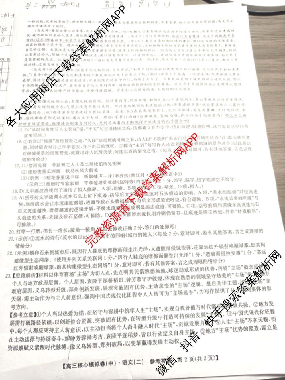 九师联盟2025~2026学年高三核心模拟卷(中)(二)试卷及答案汇总（含历史(A1)、物理(A)、物理(D1)等）语文答案
