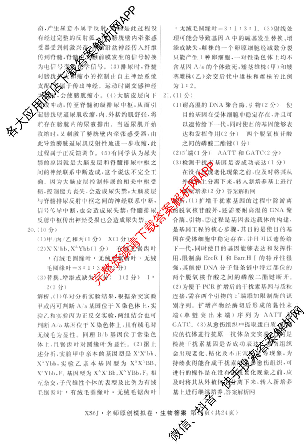 2026届高三总复名师原创模拟(四)4各科答案及试卷（39科全）生物答案