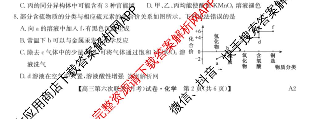 全国名校大联考2025~2026学年高三第六次联考(月考)各科答案及试卷（9科全）化学试题