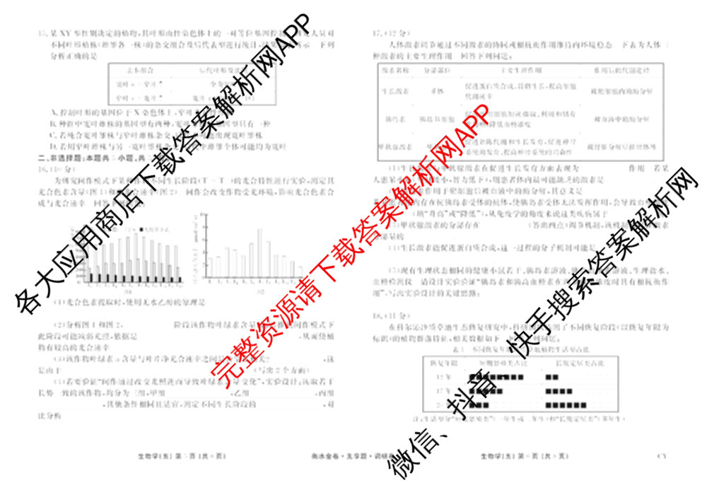 衡水金卷先享题调研卷2026年普通高等学校招生全国统一考试模拟试题(五)5各科答案及试卷（91科全）生物试题