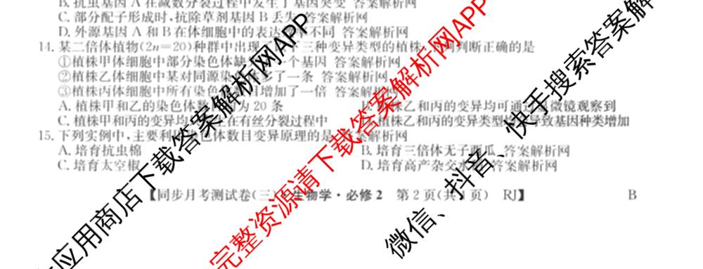 2025-2026学年度高一高中同步月考测试卷(下学期)(三)试卷及答案汇总（含生物(必修2 RJ B) 英语 语文(必修下册)等9份）生物试题