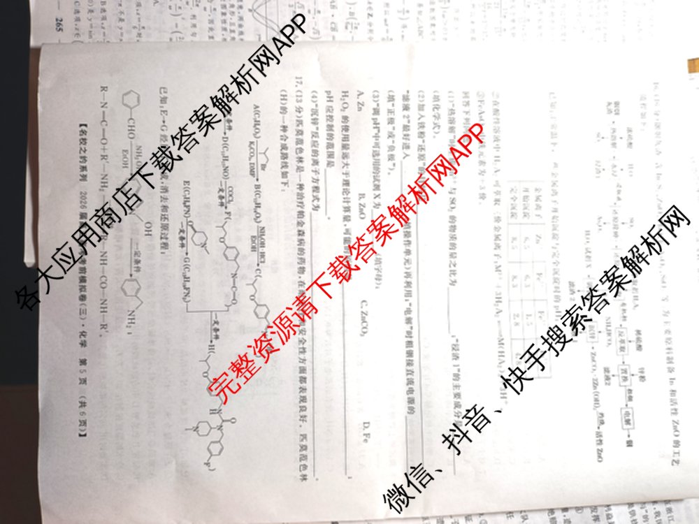 名校之约系列2026届高三高考考前模拟卷(三)3（含生物(SHJL) 物理(山东) 政治(山东)等）化学试题