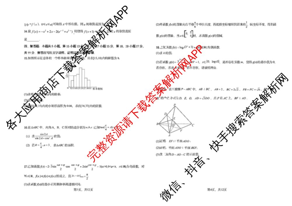 山西省阳泉一中2025年高二分班考试各科答案及试卷（含历史 物理 语文等）数学试题