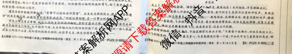 晋城市八年级上学期长标期中（含物理(R)、地理(XJB)、数学(HSD)等）语文试题